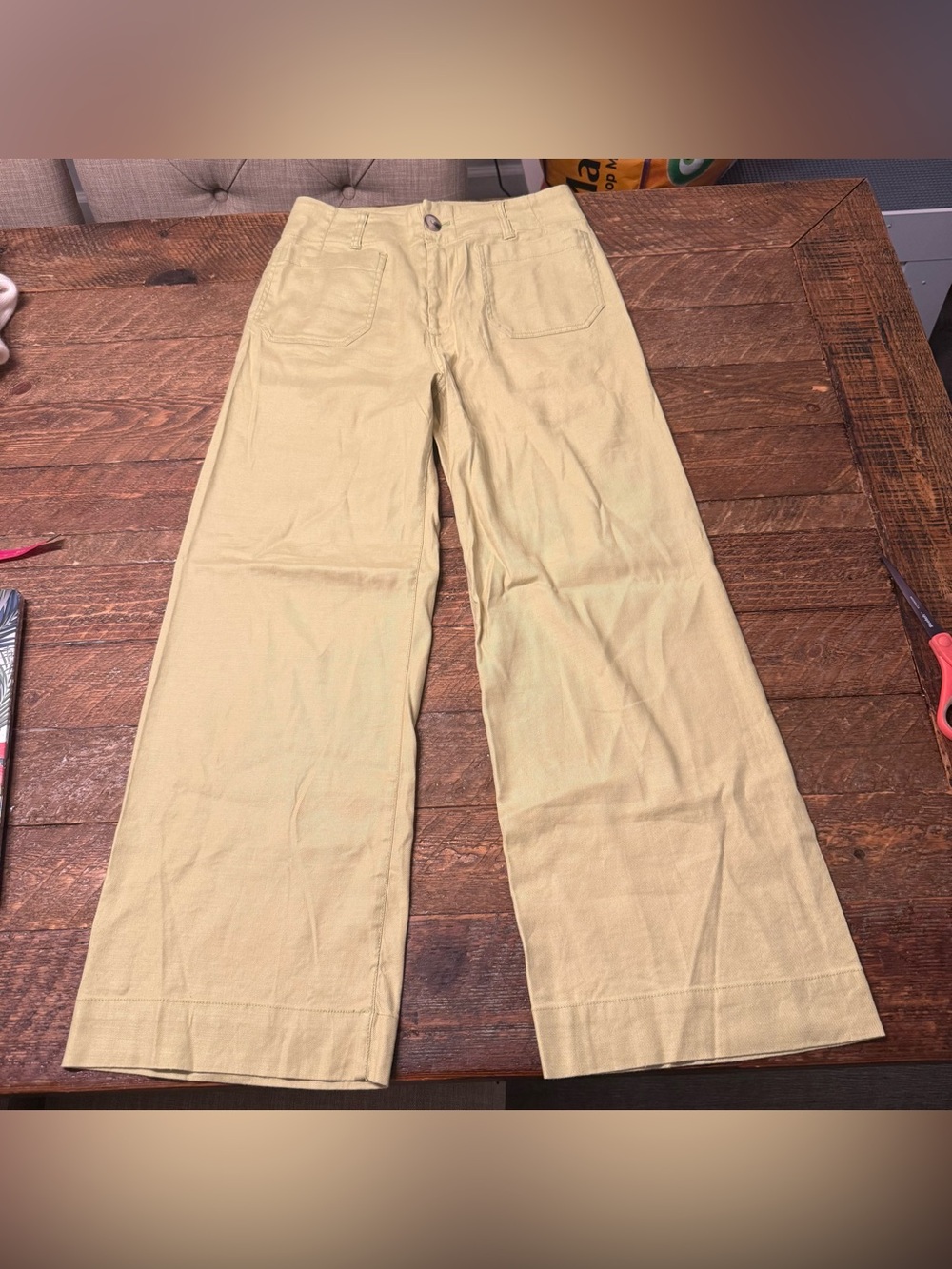 Women’s anthropology pants Wide Leg Cotton Pants in Light green (Size 26)